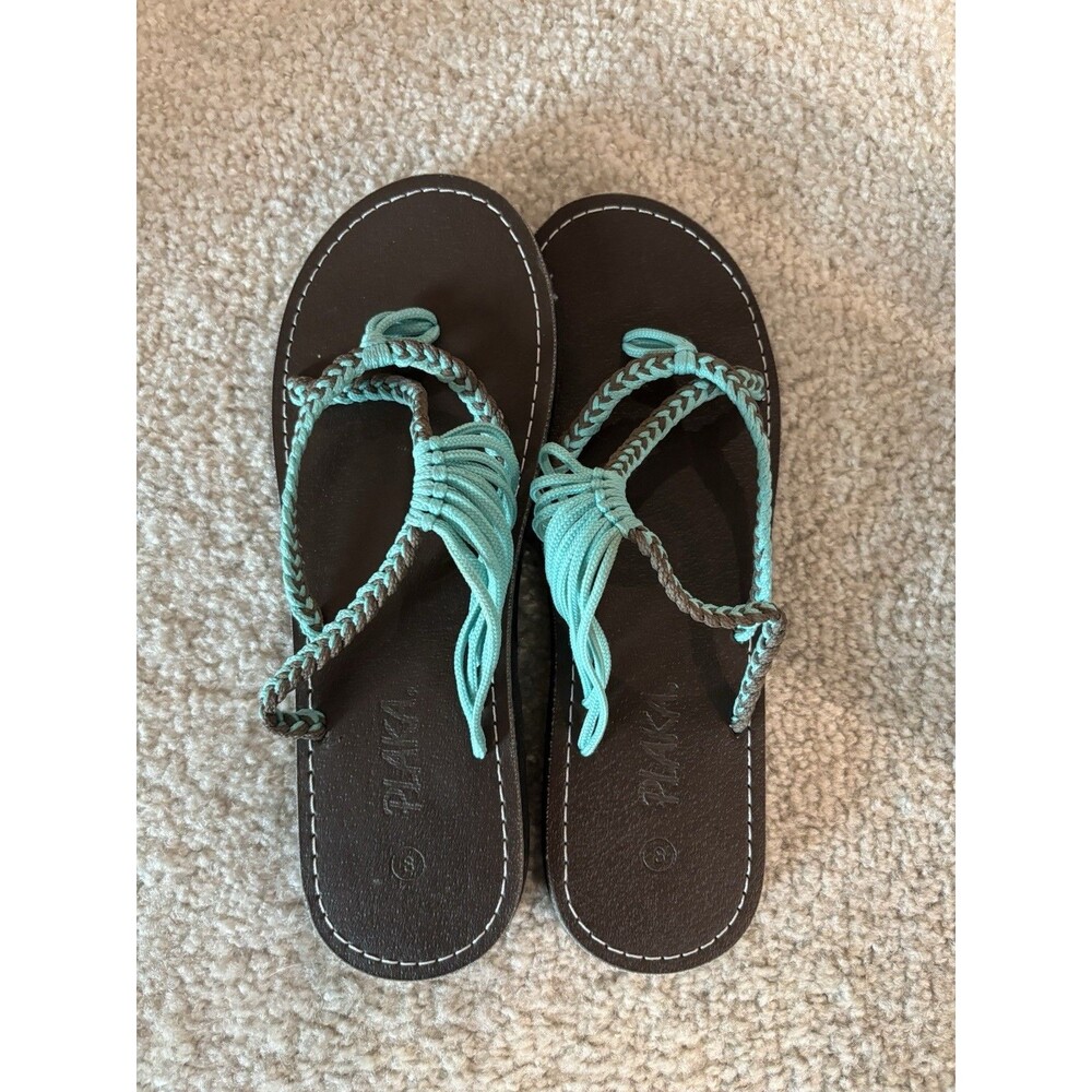Plaka Flip Flops Sandals for Women Brown/Teal  Women's Size 8 Turquoise
